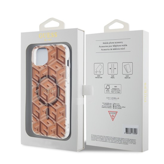 Husa pentru iPhone 15 Plus / iPhone 14 Plus - Guess IML GCube MagSafe (GUHMP15MHGCUSTGW) - Brown