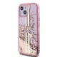 Husa pentru iPhone 15 Plus / iPhone 14 Plus - Guess Liquid Glitter Gold Stripes (GUHCP15MLFCSEGP) - Pink