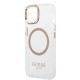 Husa pentru iPhone 15 Plus / iPhone 14 Plus - Guess Metal Outline Magsafe (GUHMP15MHTRMD) - Gold