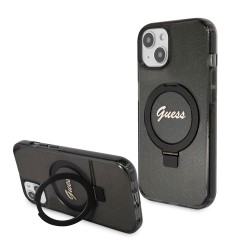 Husa pentru iPhone 15 Plus / iPhone 14 Plus - Guess Ring Stand Script Glitter MagSafe (GUHMP15MHRSGSK) - Black Husa pentru iPhone 15 Plus / iPhone 14 Plus - Guess Ring Stand Script Glitter MagSafe (GUHMP15MHRSGSK) - Black