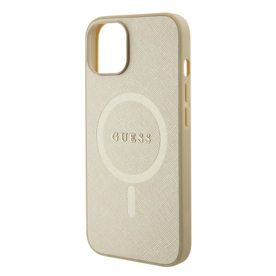 Husa pentru iPhone 15 Plus / iPhone 14 Plus - Guess Saffiano MagSafe (GUHMP15MPSAHMCB) - Gold