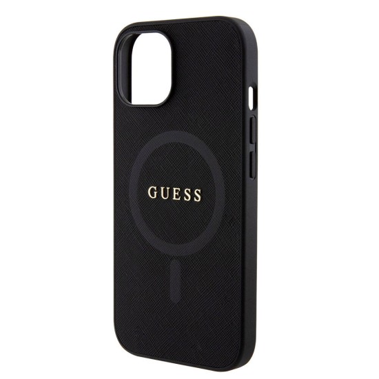 Husa pentru iPhone 15 Plus / iPhone 14 Plus - Guess Saffiano MagSafe (GUHMP15MPSAHMCK) - Black