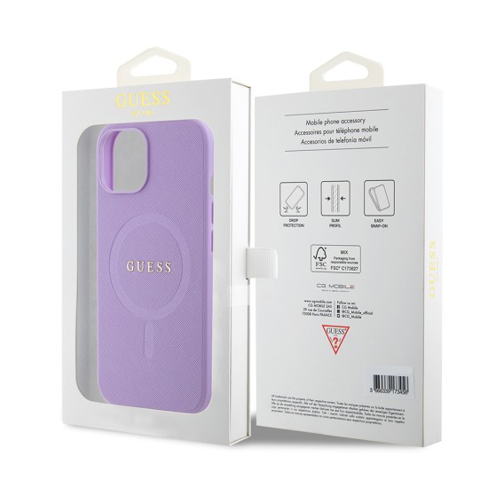 Husa pentru iPhone 15 Plus / iPhone 14 Plus - Guess Saffiano MagSafe (GUHMP15MPSAHMCU) - Purple