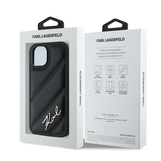 Husa pentru iPhone 15 Plus / iPhone 14 Plus - Karl Lagerfeld Diagonal Quilted Script (KLHCP15MPQDSMGK) - Black