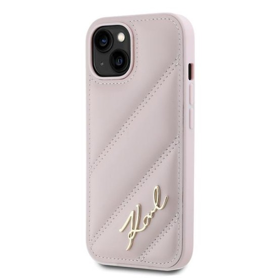 Husa pentru iPhone 15 Plus / iPhone 14 Plus - Karl Lagerfeld Diagonal Quilted Script (KLHCP15MPQDSMGP) - Pink