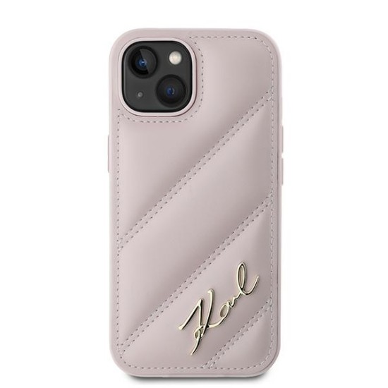 Husa pentru iPhone 15 Plus / iPhone 14 Plus - Karl Lagerfeld Diagonal Quilted Script (KLHCP15MPQDSMGP) - Pink