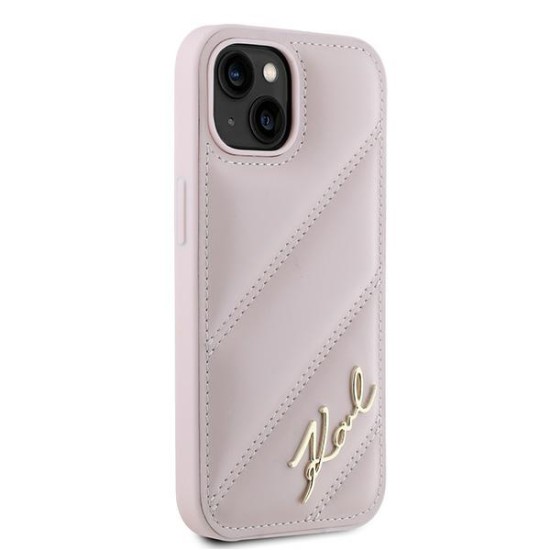 Husa pentru iPhone 15 Plus / iPhone 14 Plus - Karl Lagerfeld Diagonal Quilted Script (KLHCP15MPQDSMGP) - Pink