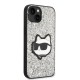 Husa pentru iPhone 15 Plus / iPhone 14 Plus - Karl Lagerfeld Hardcase Glitter (KLHCP14MG2CPS) - Silver Choupette Patch