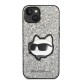 Husa pentru iPhone 15 Plus / iPhone 14 Plus - Karl Lagerfeld Hardcase Glitter (KLHCP14MG2CPS) - Silver Choupette Patch