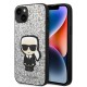 Husa pentru iPhone 15 Plus / iPhone 14 Plus - Karl Lagerfeld Hardcase Glitter (KLHCP14MGFKPG) - Silver Flakes Ikonik