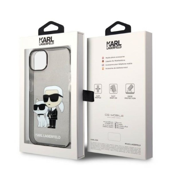 Husa pentru iPhone 15 Plus / iPhone 14 Plus - Karl Lagerfeld Hardcase Glitter (KLHCP14MHNKCTGK) - Karl&Choupette