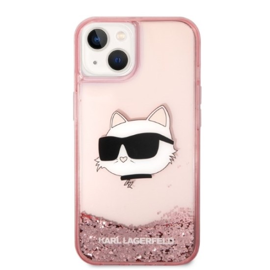 Husa pentru iPhone 15 Plus / iPhone 14 Plus - Karl Lagerfeld Hardcase Glitter (KLHCP14MLNCHCP) - Pink Choupette Head