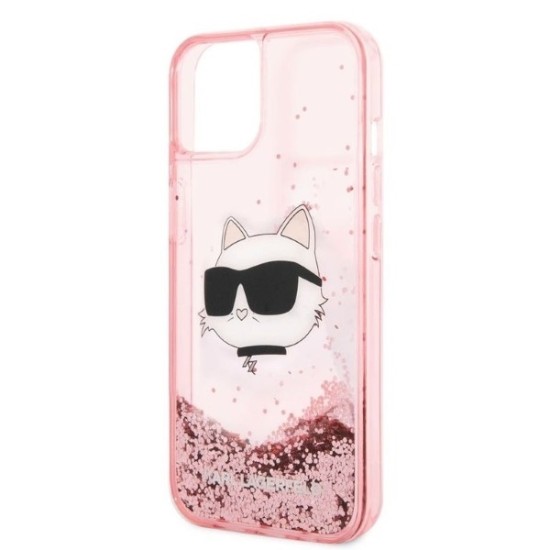 Husa pentru iPhone 15 Plus / iPhone 14 Plus - Karl Lagerfeld Hardcase Glitter (KLHCP14MLNCHCP) - Pink Choupette Head