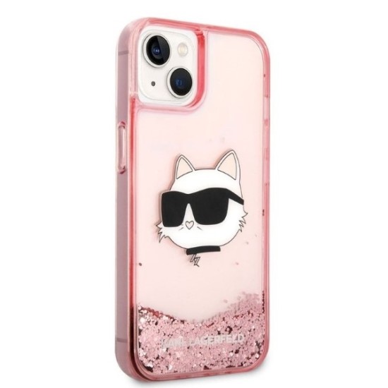 Husa pentru iPhone 15 Plus / iPhone 14 Plus - Karl Lagerfeld Hardcase Glitter (KLHCP14MLNCHCP) - Pink Choupette Head