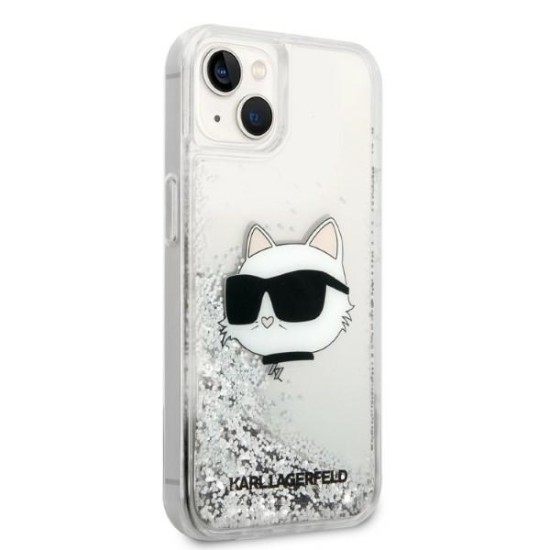 Husa pentru iPhone 15 Plus / iPhone 14 Plus - Karl Lagerfeld Hardcase Glitter (KLHCP14MLNCHCS) - Silver Choupette Head