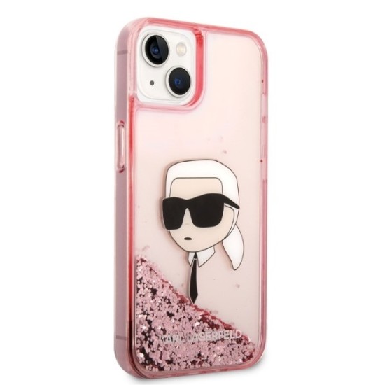 Husa pentru iPhone 15 Plus / iPhone 14 Plus - Karl Lagerfeld Hardcase Glitter (KLHCP14MLNKHCP) - Pink Karl Head