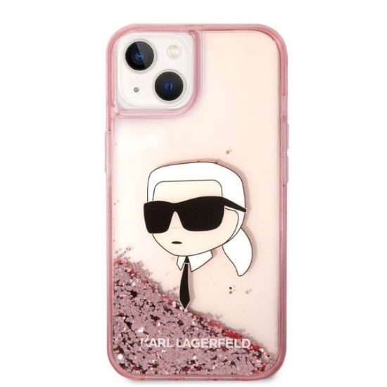 Husa pentru iPhone 15 Plus / iPhone 14 Plus - Karl Lagerfeld Hardcase Glitter (KLHCP14MLNKHCP) - Pink Karl Head