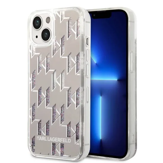 Husa pentru iPhone 15 Plus / iPhone 14 Plus - Karl Lagerfeld Hardcase Liquid Glitter (KLHCP14MLMNMS) - Silver Monogram Husa pentru iPhone 15 Plus / iPhone 14 Plus - Karl Lagerfeld Hardcase Liquid Glitter (KLHCP14MLMNMS) - Silver Monogram