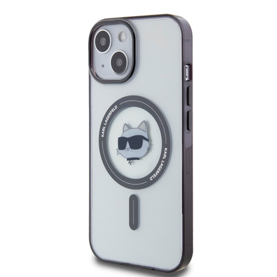 Husa pentru iPhone 15 Plus / iPhone 14 Plus - Karl Lagerfeld IML MagSafe (KLHMP15MHCHNOTK) - Transparent Choupette`s Head