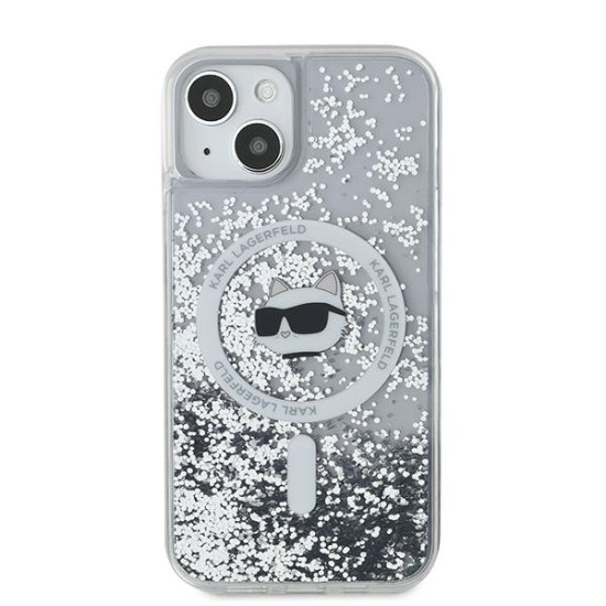 Husa pentru iPhone 15 Plus / iPhone 14 Plus - Karl Lagerfeld Liquid Glitter MagSafe (KLHMP15MLGCHSGH) - Transparent Choupette Head