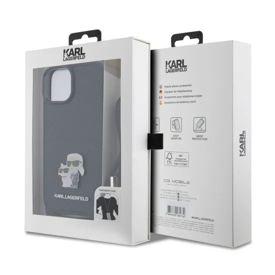 Husa pentru iPhone 15 Plus / iPhone 14 Plus - Karl Lagerfeld Saffiano Crossbody (KLHCP15MSAKCPSK) - Metal Pin Karl&Choupette Husa pentru iPhone 15 Plus / iPhone 14 Plus - Karl Lagerfeld Saffiano Crossbody (KLHCP15MSAKCPSK) - Metal Pin Karl&Choupette