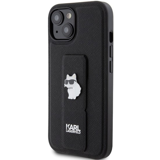 Husa pentru iPhone 15 Plus / iPhone 14 Plus - Karl Lagerfeld Saffiano Gripstand (KLHCP15MGSACHPK) - Choupette Pins