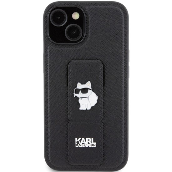 Husa pentru iPhone 15 Plus / iPhone 14 Plus - Karl Lagerfeld Saffiano Gripstand (KLHCP15MGSACHPK) - Choupette Pins