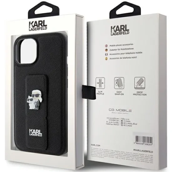 Husa pentru iPhone 15 Plus / iPhone 14 Plus - Karl Lagerfeld Saffiano Gripstand (KLHCP15MGSAKCPK) - Karl&Choupette Pins Husa pentru iPhone 15 Plus / iPhone 14 Plus - Karl Lagerfeld Saffiano Gripstand (KLHCP15MGSAKCPK) - Karl&Choupette Pins