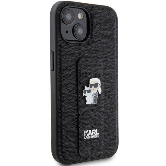 Husa pentru iPhone 15 Plus / iPhone 14 Plus - Karl Lagerfeld Saffiano Gripstand (KLHCP15MGSAKCPK) - Karl&Choupette Pins