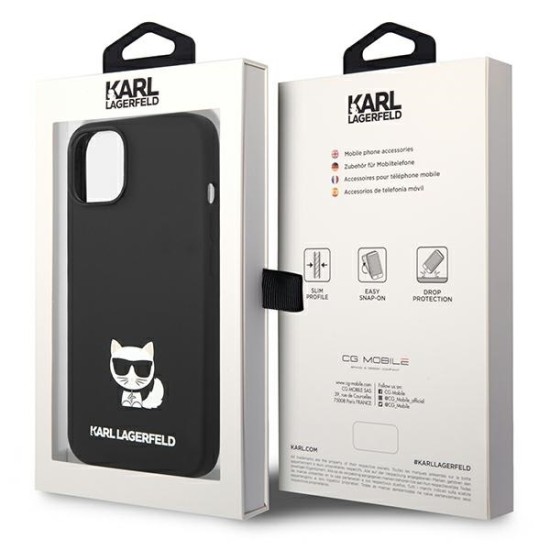 Husa pentru iPhone 15 Plus / iPhone 14 Plus - Karl Lagerfeld Silicone (KLHCP14MSLCTBK) - Choupette Body