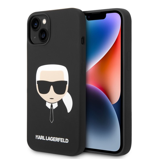 Husa pentru iPhone 15 Plus / iPhone 14 Plus - Karl Lagerfeld Silicone (KLHCP14MSLKHBK) - Karl`s Head