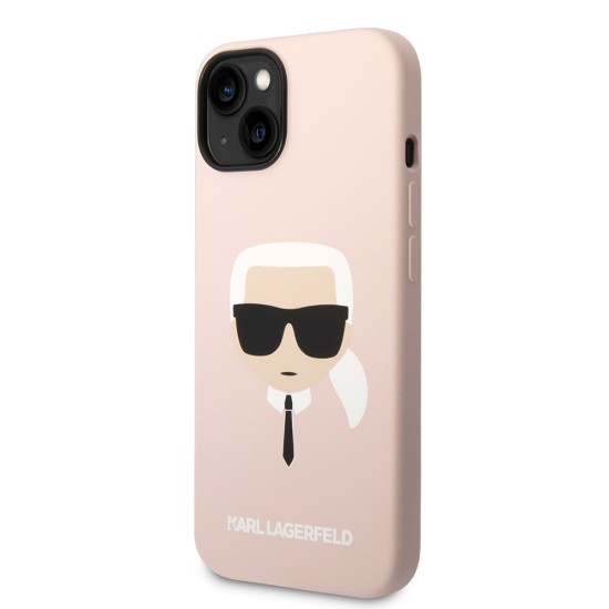 Husa pentru iPhone 15 Plus / iPhone 14 Plus - Karl Lagerfeld Silicone (KLHCP14MSLKHLP) - Pink Karl`s Head