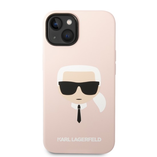 Husa pentru iPhone 15 Plus / iPhone 14 Plus - Karl Lagerfeld Silicone (KLHCP14MSLKHLP) - Pink Karl`s Head