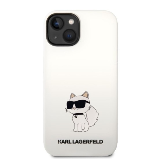 Husa pentru iPhone 15 Plus / iPhone 14 Plus - Karl Lagerfeld Silicone (KLHCP14MSNCHBCH) - White Choupette