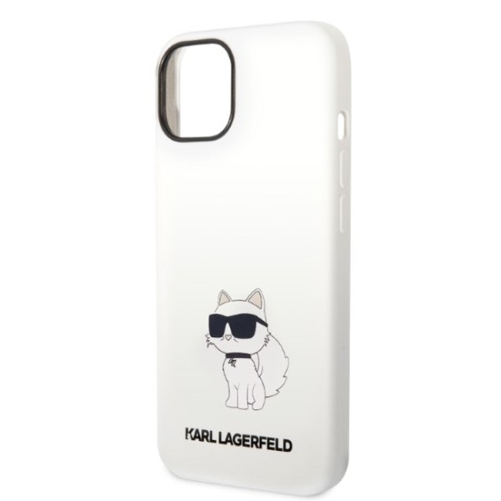 Husa pentru iPhone 15 Plus / iPhone 14 Plus - Karl Lagerfeld Silicone (KLHCP14MSNCHBCH) - White Choupette