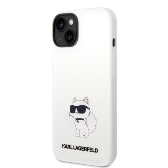 Husa pentru iPhone 15 Plus / iPhone 14 Plus - Karl Lagerfeld Silicone (KLHCP14MSNCHBCH) - White Choupette