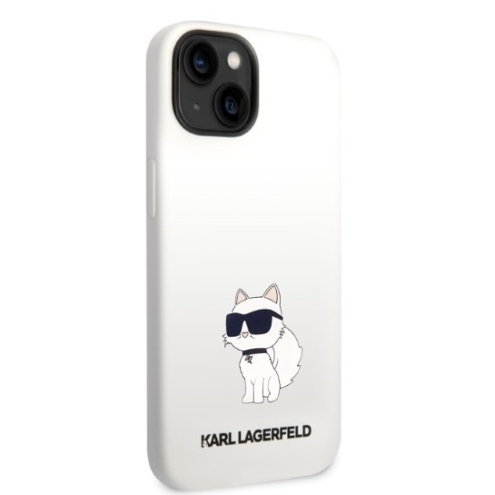 Husa pentru iPhone 15 Plus / iPhone 14 Plus - Karl Lagerfeld Silicone (KLHCP14MSNCHBCH) - White Choupette