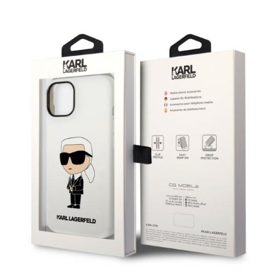 Husa pentru iPhone 15 Plus / iPhone 14 Plus - Karl Lagerfeld Silicone (KLHCP14MSNIKBCH) - White Ikonik