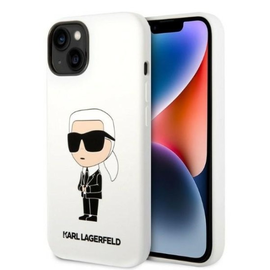 Husa pentru iPhone 15 Plus / iPhone 14 Plus - Karl Lagerfeld Silicone (KLHCP14MSNIKBCH) - White Ikonik