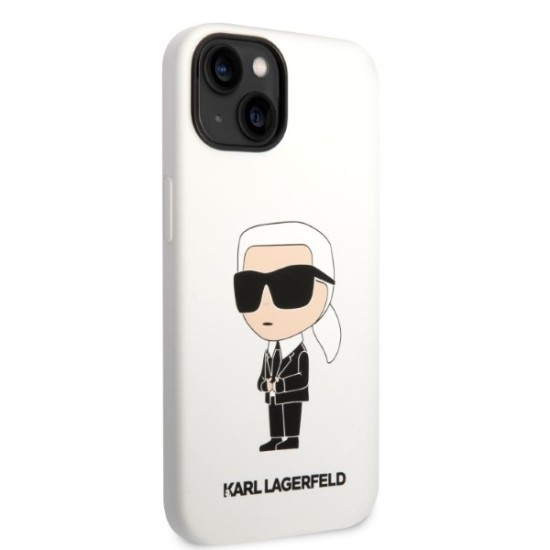 Husa pentru iPhone 15 Plus / iPhone 14 Plus - Karl Lagerfeld Silicone (KLHCP14MSNIKBCH) - White Ikonik