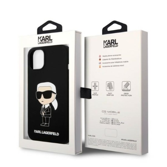 Husa pentru iPhone 15 Plus / iPhone 14 Plus - Karl Lagerfeld Silicone (KLHCP14MSNIKBCK) - Black Ikonik