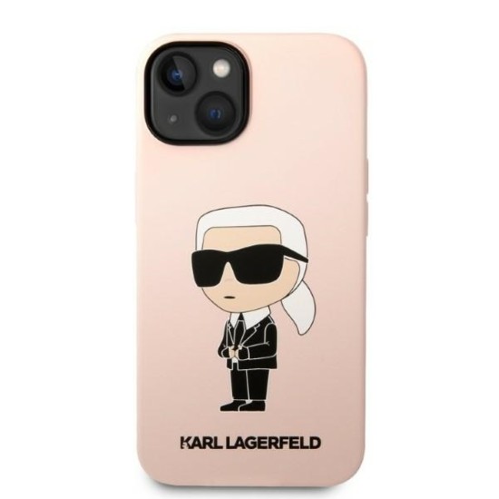 Husa pentru iPhone 15 Plus / iPhone 14 Plus - Karl Lagerfeld Silicone (KLHCP14MSNIKBCP) - Pink Ikonik