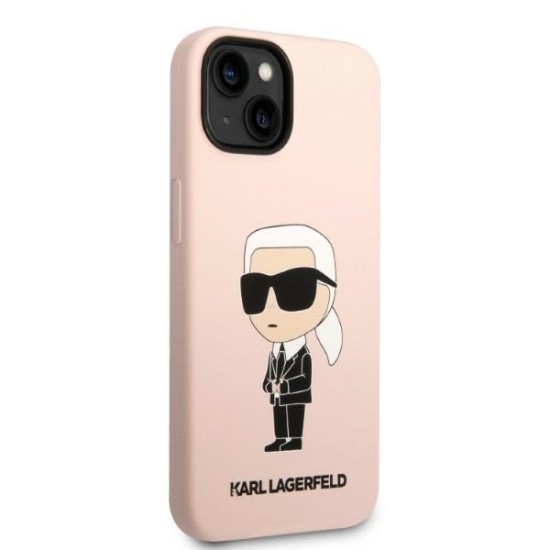 Husa pentru iPhone 15 Plus / iPhone 14 Plus - Karl Lagerfeld Silicone (KLHCP14MSNIKBCP) - Pink Ikonik