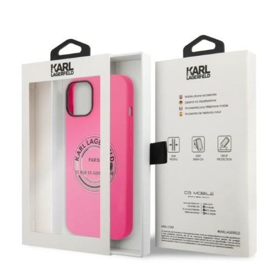 Husa pentru iPhone 15 Plus / iPhone 14 Plus - Karl Lagerfeld Silicone (KLHCP14MSRSGRCF) - Pink RSG