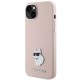 Husa pentru iPhone 15 Plus / iPhone 14 Plus - Karl Lagerfeld Silicone (KLHCP15MSMHCNPP) - Pink Choupette Metal Pin