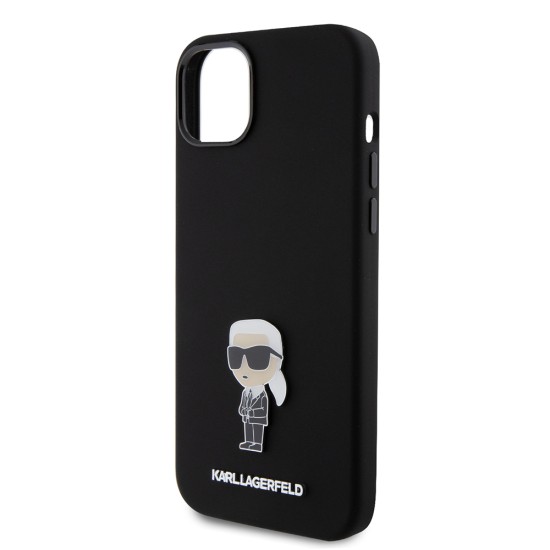 Husa pentru iPhone 15 Plus / iPhone 14 Plus - Karl Lagerfeld Silicone (KLHCP15MSMHKNPK) - Ikonik Metal Pin