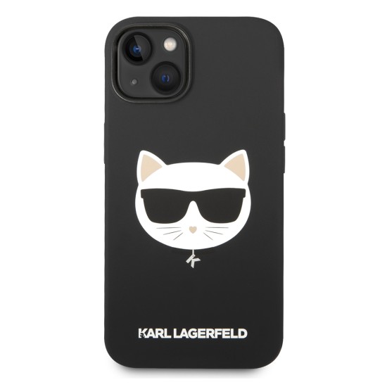 Husa pentru iPhone 15 Plus / iPhone 14 Plus - Karl Lagerfeld Silicone MagSafe (KLHMP14MSLCHBK) - Choupette Head