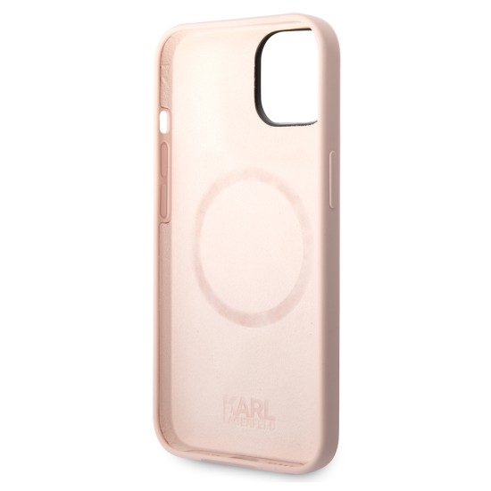 Husa pentru iPhone 15 Plus / iPhone 14 Plus - Karl Lagerfeld Silicone MagSafe (KLHMP14MSLKHLP) - Light Pink Karl`s Head