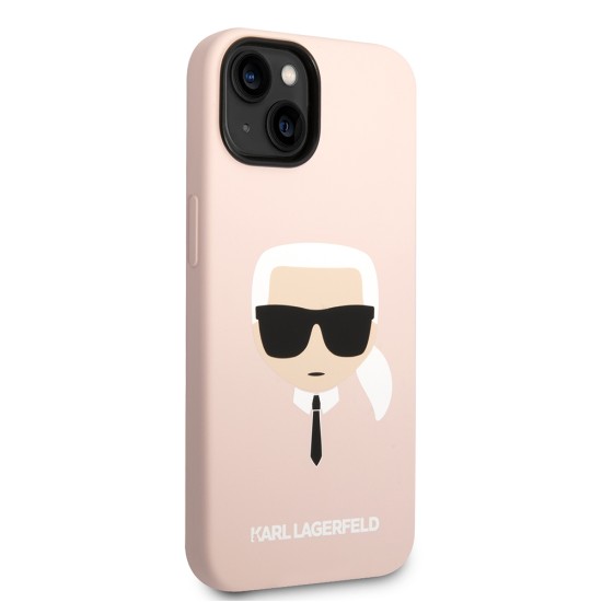 Husa pentru iPhone 15 Plus / iPhone 14 Plus - Karl Lagerfeld Silicone MagSafe (KLHMP14MSLKHLP) - Light Pink Karl`s Head