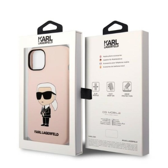 Husa pentru iPhone 15 Plus / iPhone 14 Plus - Karl Lagerfeld Silicone MagSafe (KLHMP14MSNIKBCP) - Pink Ikonik